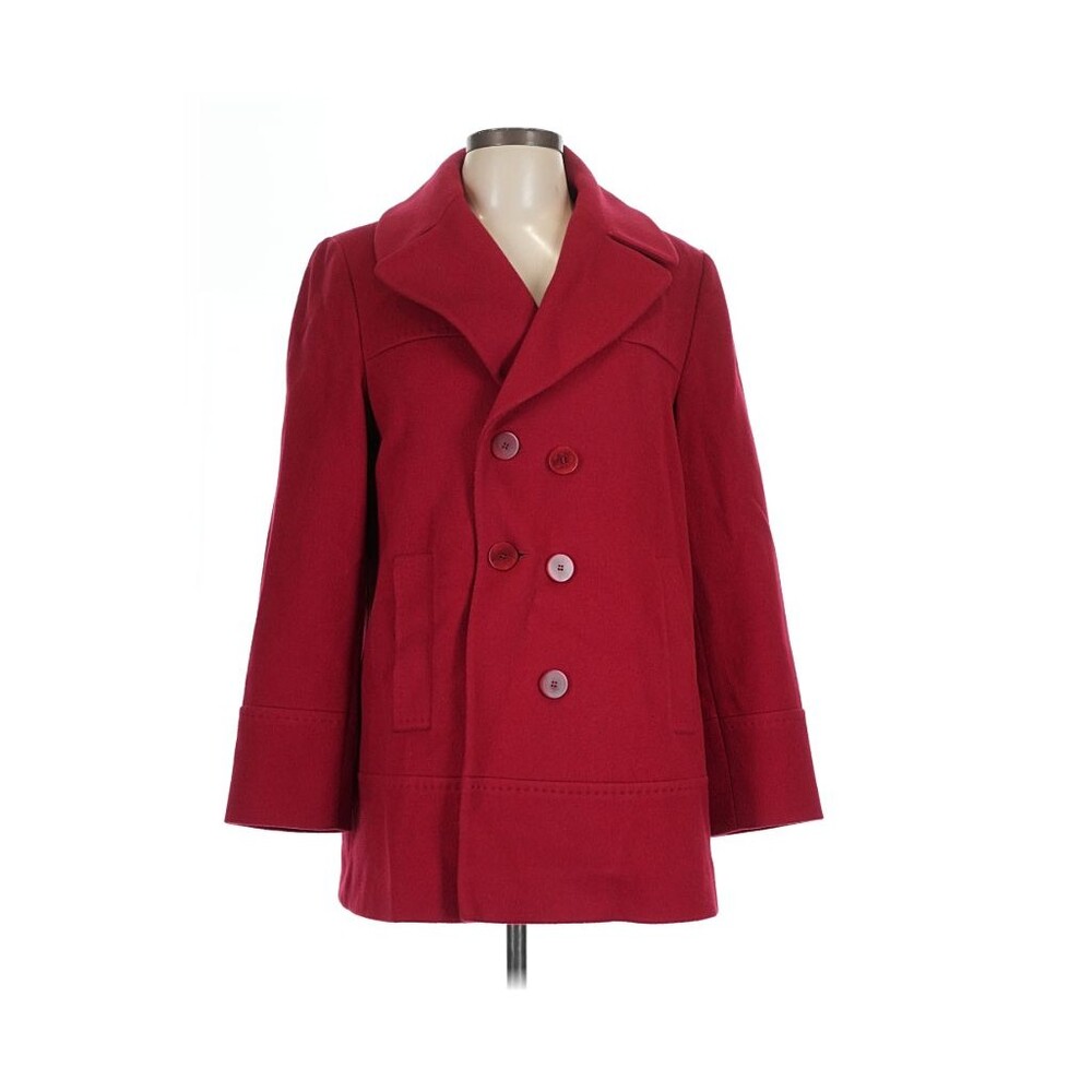 Luxury Fleurette Red Loro Piana Wool Peacoat Coat Size 12 Made in USA Authentic